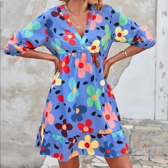 Boho Floral Print Mini Dress - Picture 5 of 8